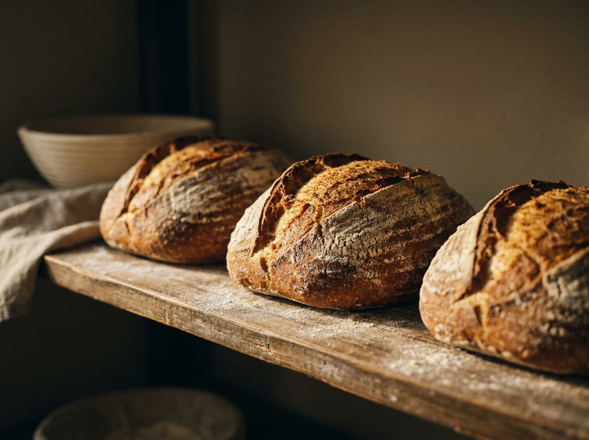 Aufgeschnittenes Sauerteigbrot mit dunkler, röscher Kruste und offener Krume aus der Goldkruste Bäckerei in Zürich